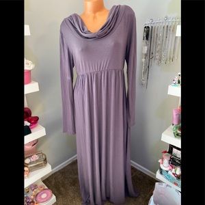 Lovely Purple Long Cowl Neck Dress Size L